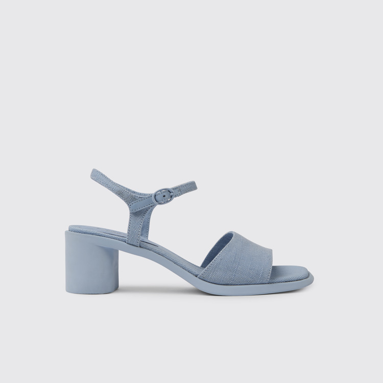 Side view of Meda Blue recycled hemp and cotton sandals for women