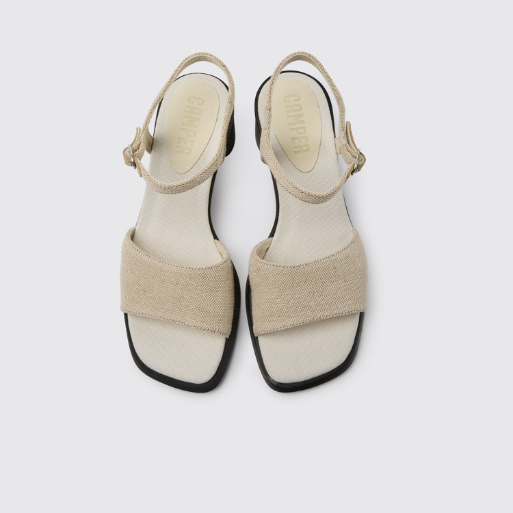 Overhead view of Meda Beige recycled hemp and cotton sandals for women