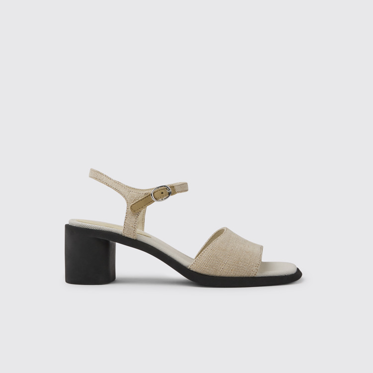 Side view of Meda Beige recycled hemp and cotton sandals for women