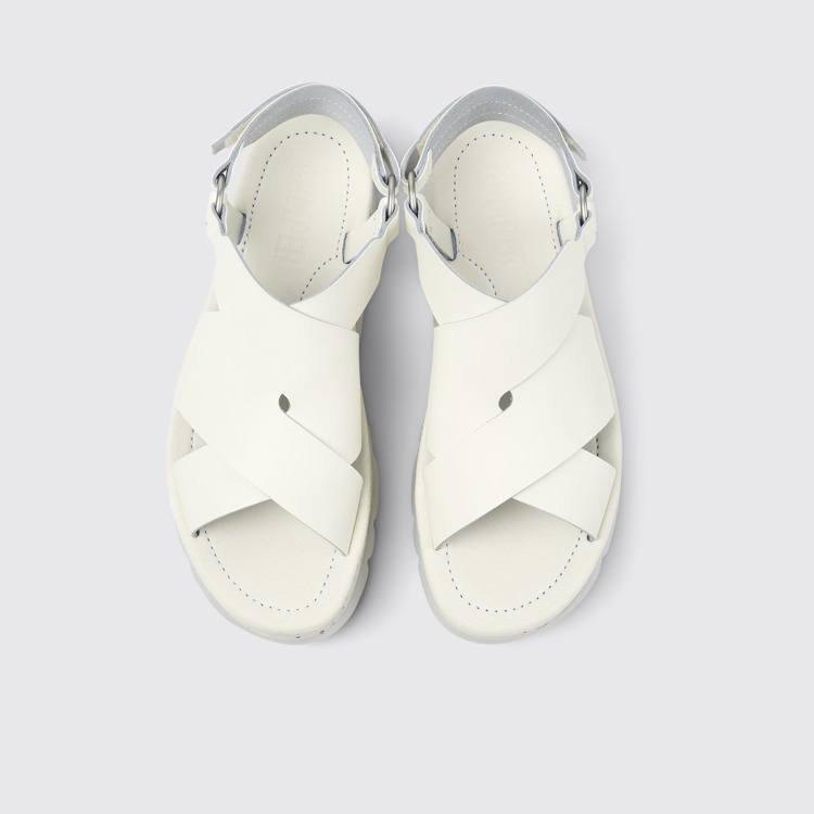 Overhead view of Oruga Up White Leather Sandal for Women