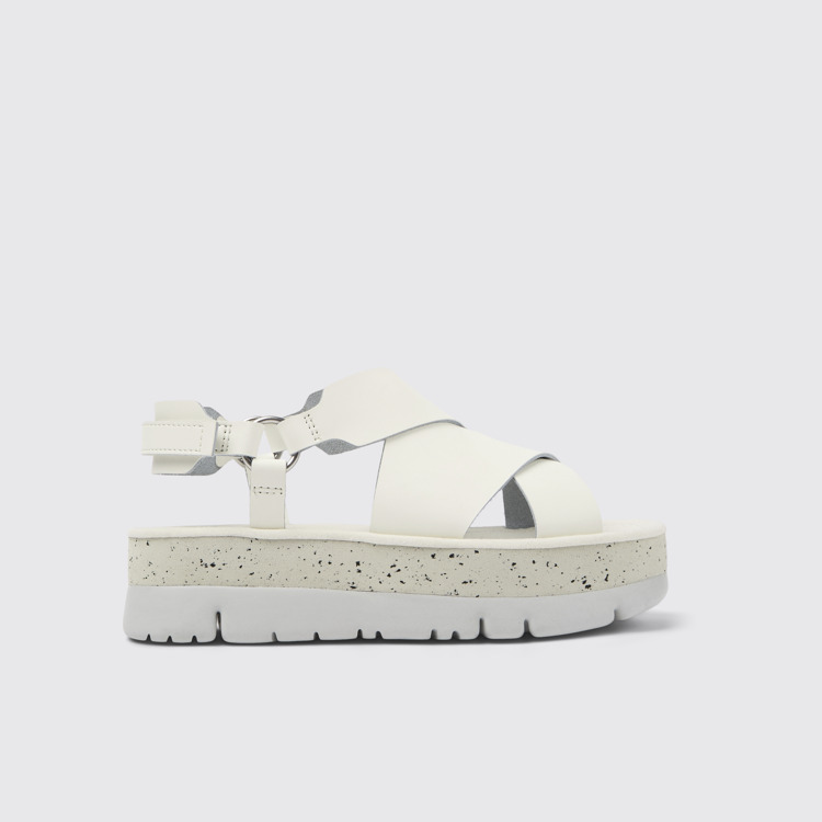 Side view of Oruga Up White Leather Sandal for Women