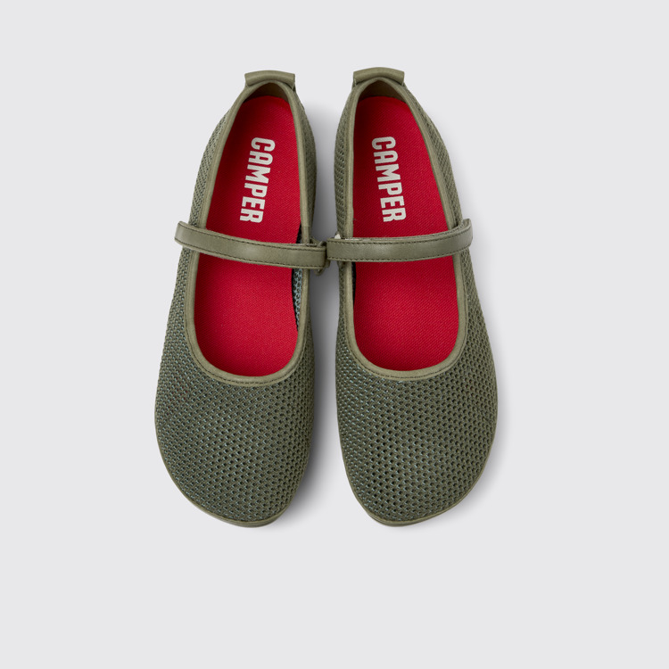 Right Green TENCEL Lyocell and Leather Moccasin Ballerinas for Women.俯角