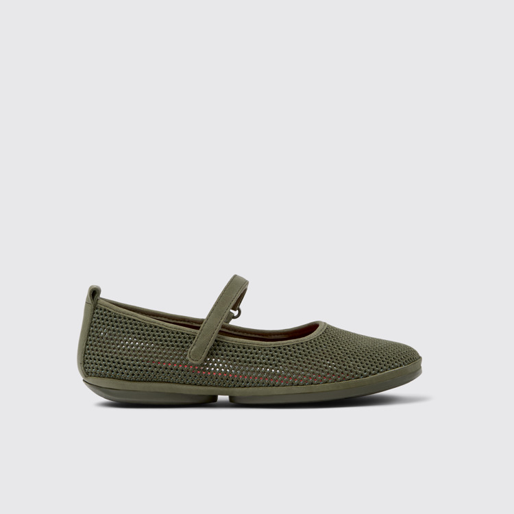 Side view of Right Green TENCEL Lyocell and Leather Moccasin Ballerinas for Women.