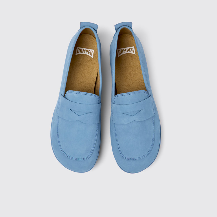 Overhead view of Right Blue nubuck shoes for women