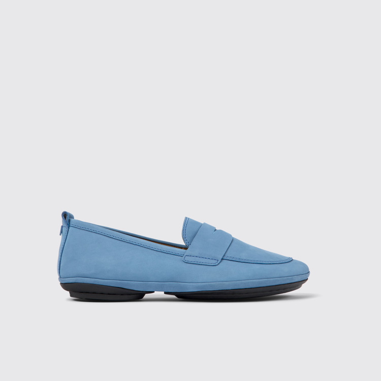 Side view of Right Blue nubuck shoes for women