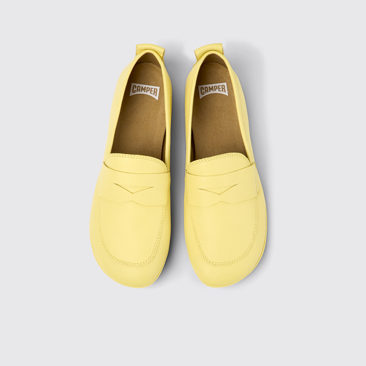 Overhead view of Right Yellow leather shoes for women