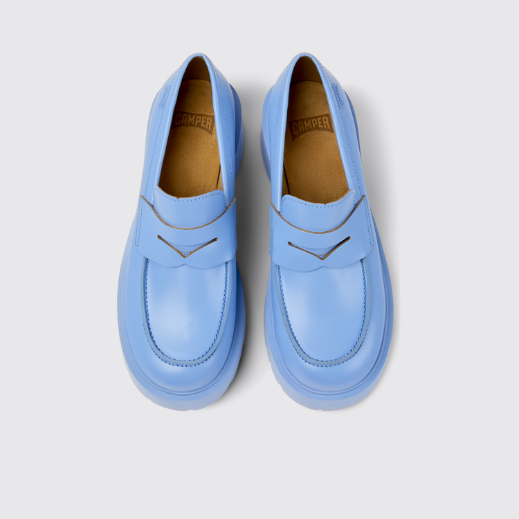 Overhead view of Milah Blue leather loafers for women