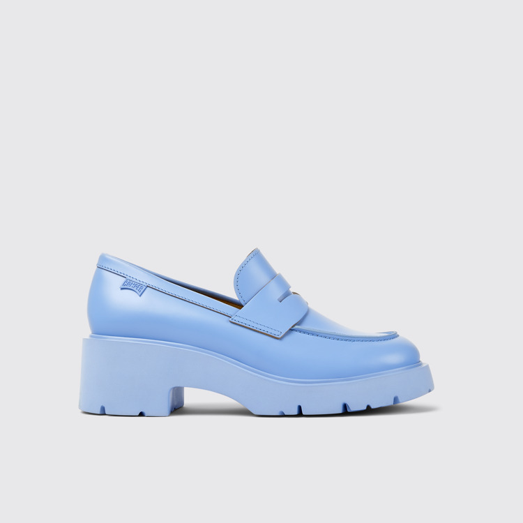 Side view of Milah Blue leather loafers for women