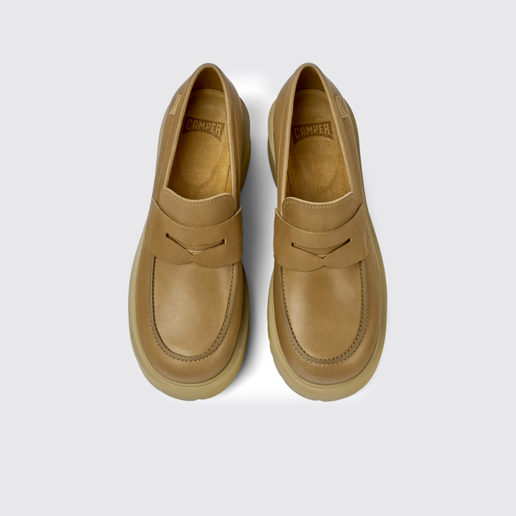 Overhead view of Milah Beige leather loafers for women