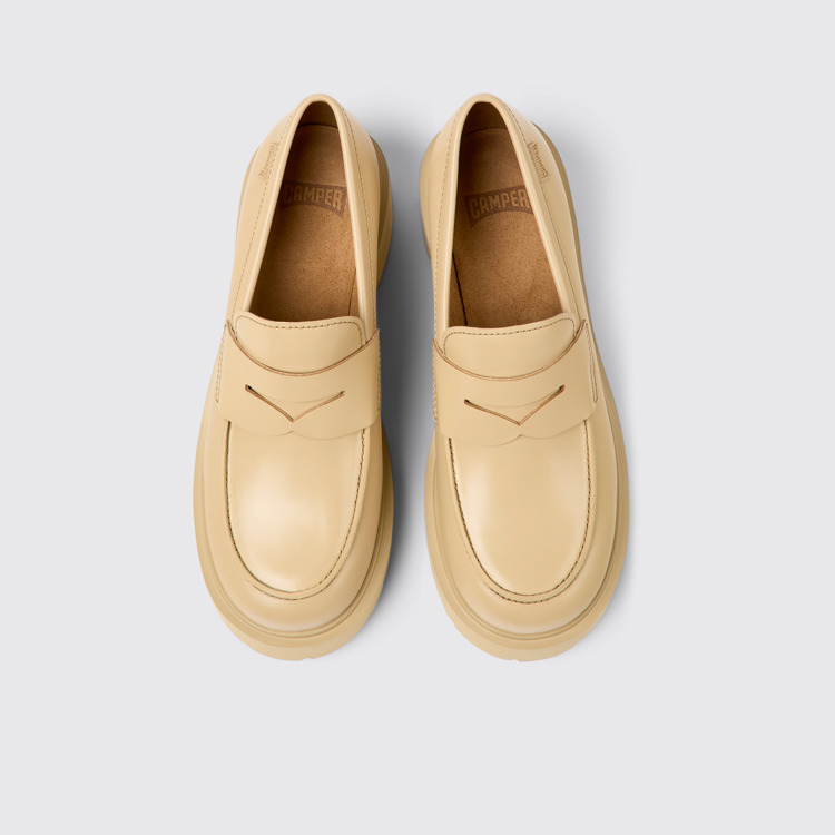 Overhead view of Milah Beige leather loafers for women