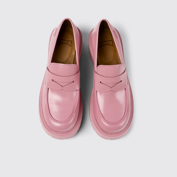 Overhead view of Milah Pink leather loafers for women