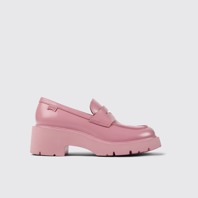 Side view of Milah Pink leather loafers for women