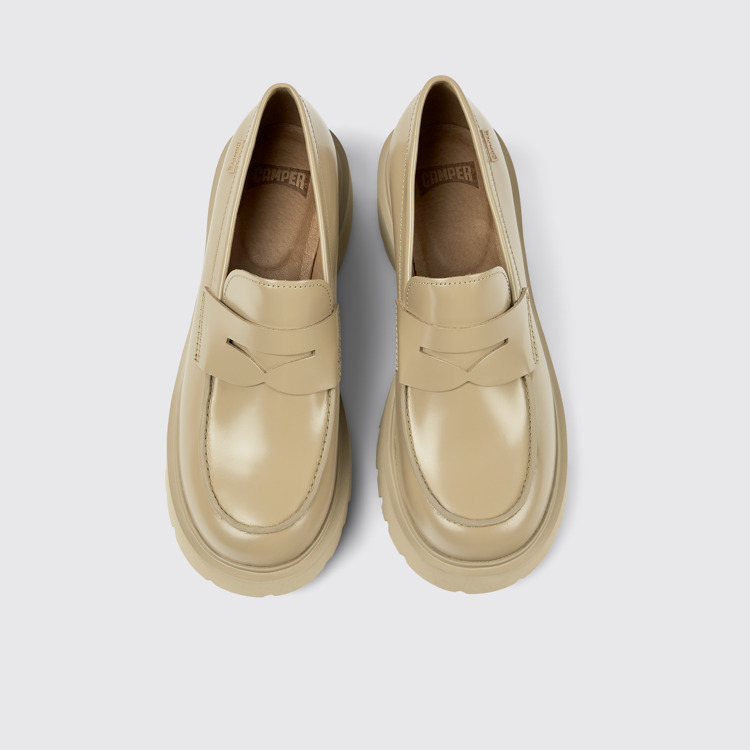 Overhead view of Milah Beige leather loafers for women