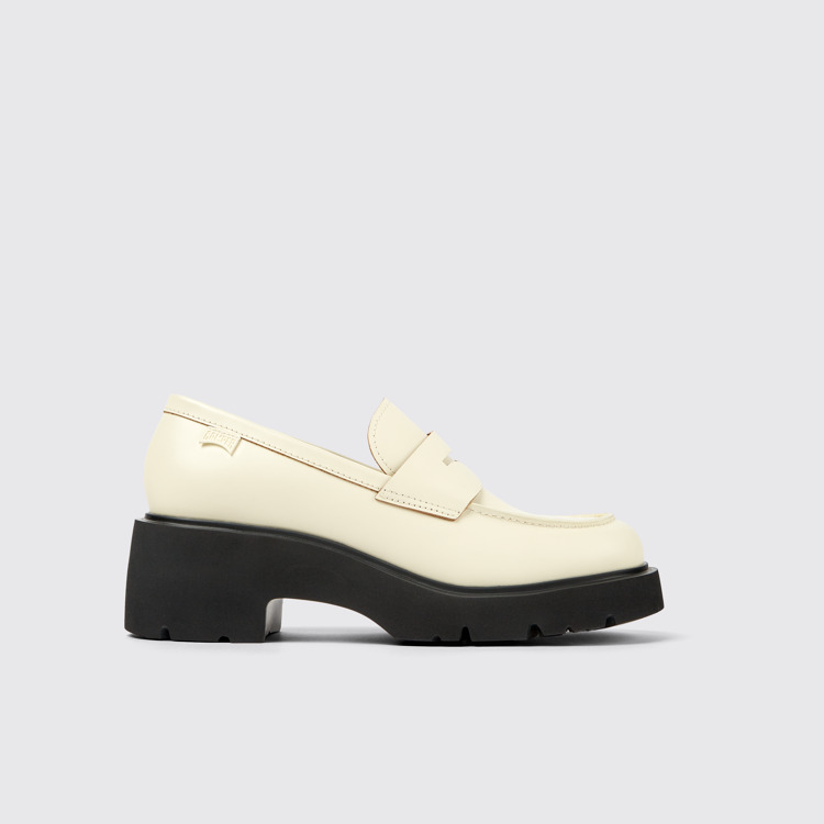 Side view of Milah White leather loafers for women