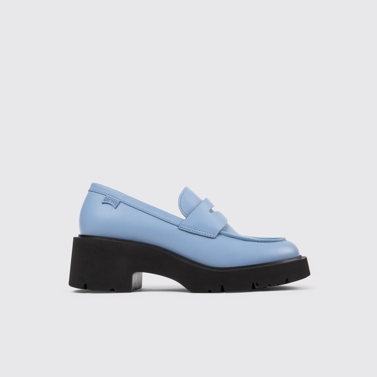 Side view of Milah Blue Leather Loafer for Women