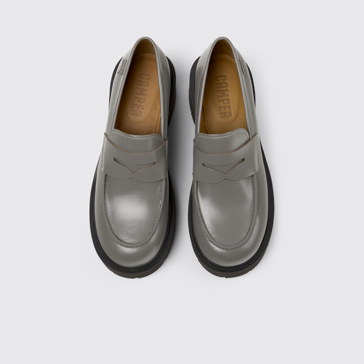 Overhead view of Milah Gray leather loafers for women