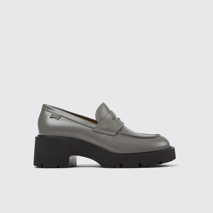 Side view of Milah Gray leather loafers for women