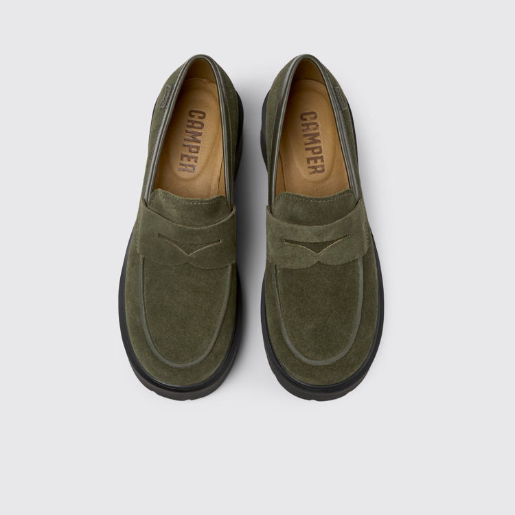 Overhead view of Milah Green nubuck loafers for women