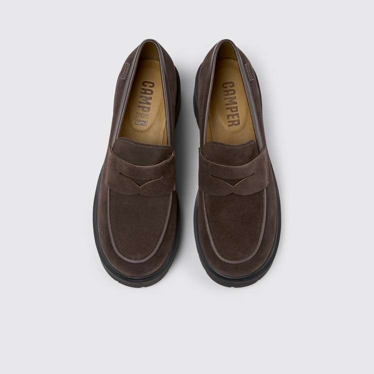 Overhead view of Milah Brown nubuck loafers for women