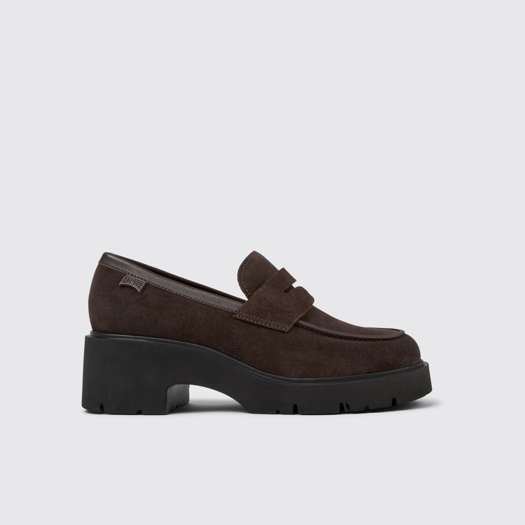 Side view of Milah Brown nubuck loafers for women