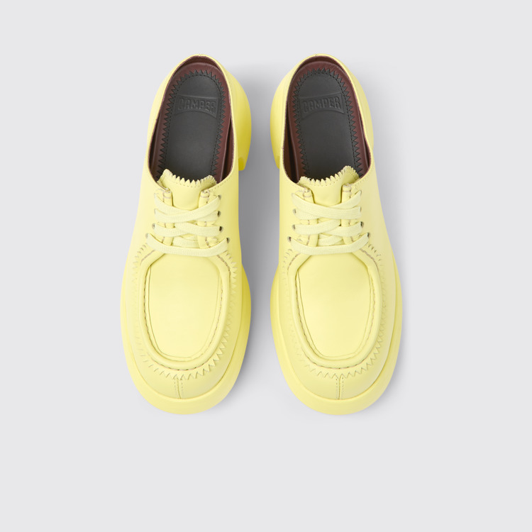 Overhead view of Thelma Yellow leather mules for women