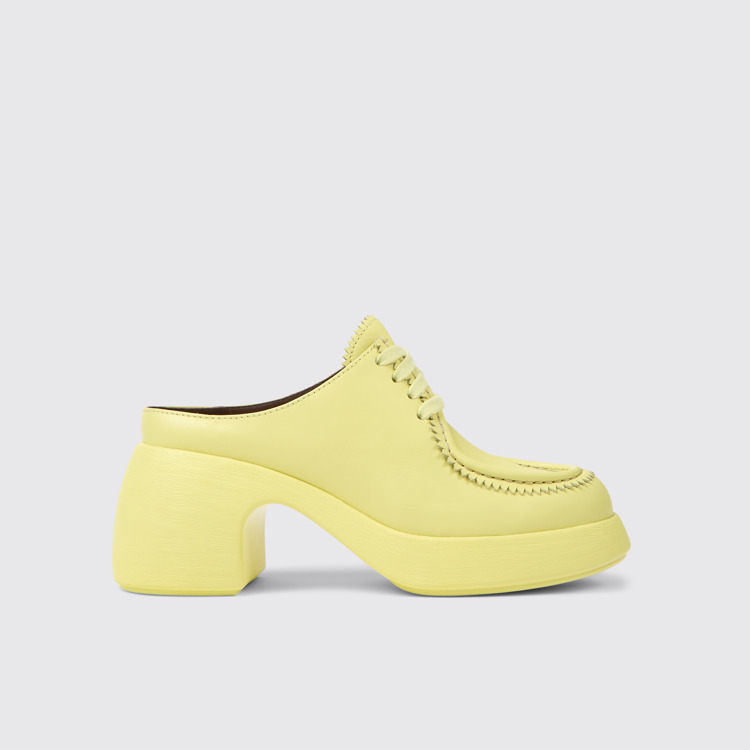 Side view of Thelma Yellow leather mules for women