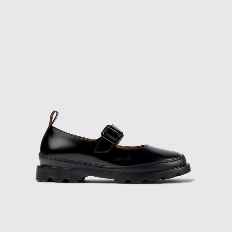 Side view of Brutus Black leather Mary Jane flats for women