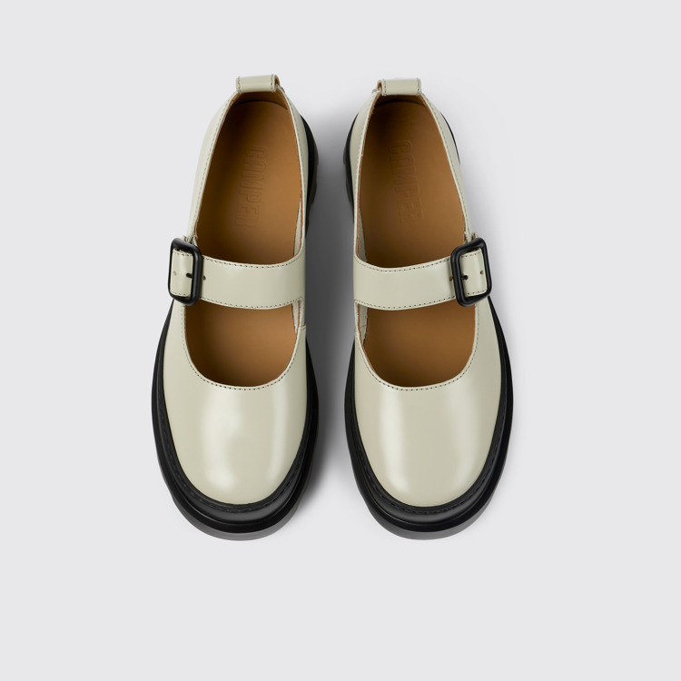 Overhead view of Brutus Gray leather Mary Jane flats for women