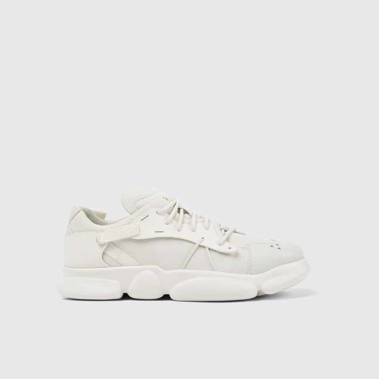 Side view of Karst White non-dyed leather sneakers for women