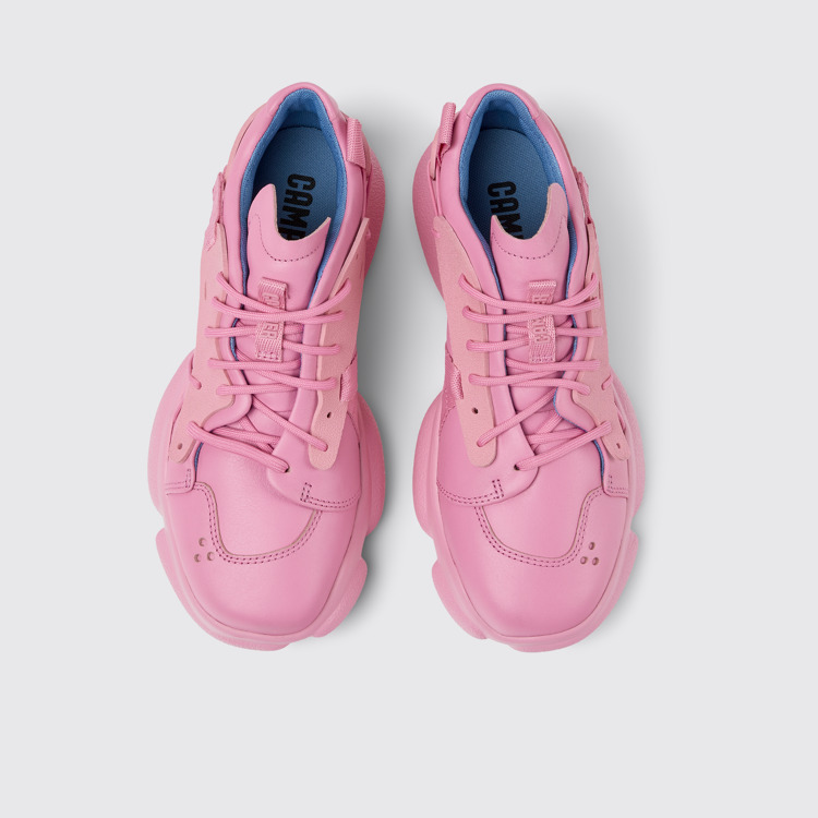 Overhead view of Karst Pink leather and textile sneakers for women