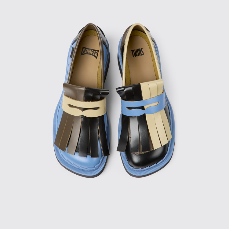 Overhead view of Twins Multicolored leather loafers for women