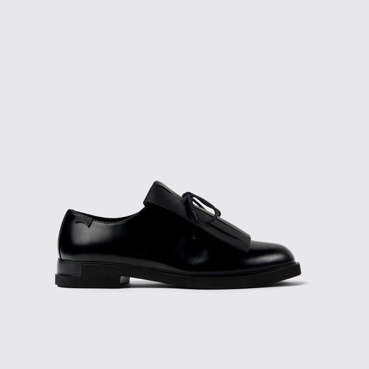 Side view of Twins Black Leather Shoe for Women