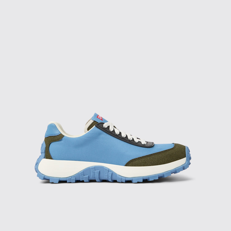 Side view of Drift Trail Blue textile and nubuck sneakers for women