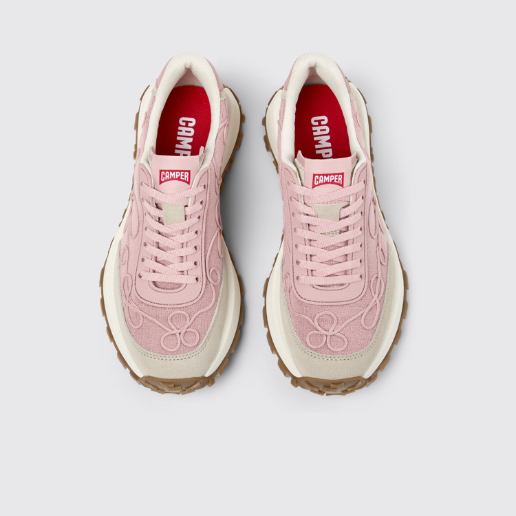 Overhead view of Drift Trail VIBRAM Pink textile and nubuck sneakers for women