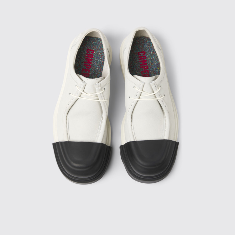 Overhead view of Junction White non-dyed leather shoes for women