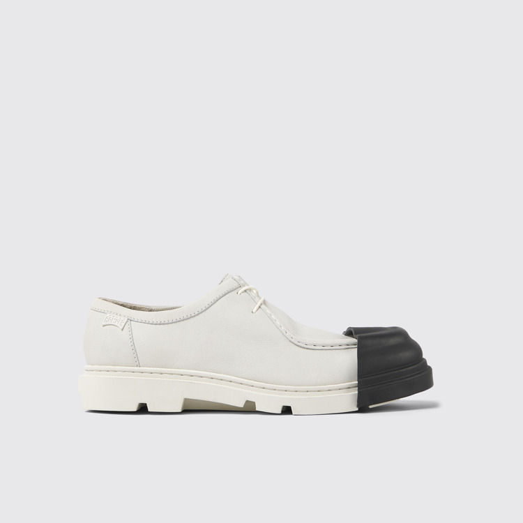 Side view of Junction White non-dyed leather shoes for women