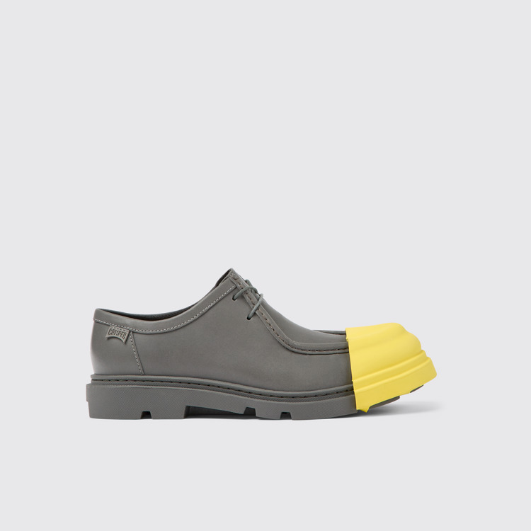 Side view of Junction Gray responsibly raised leather shoes for women