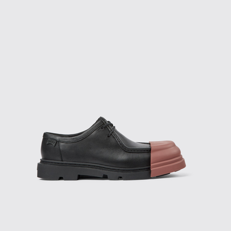 Side view of Junction Black Leather Wallabee Shoe for Women