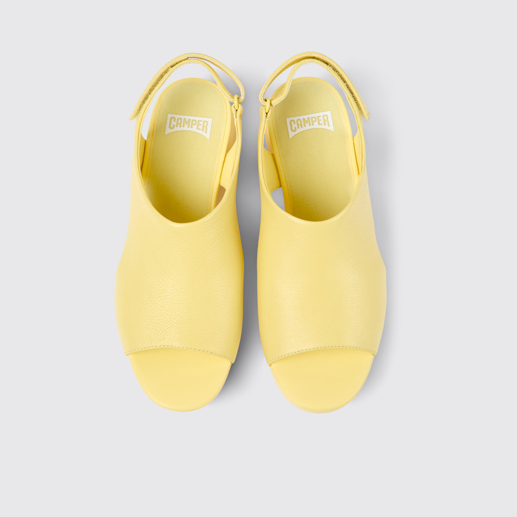 Overhead view of Balloon Yellow leather sandals for women