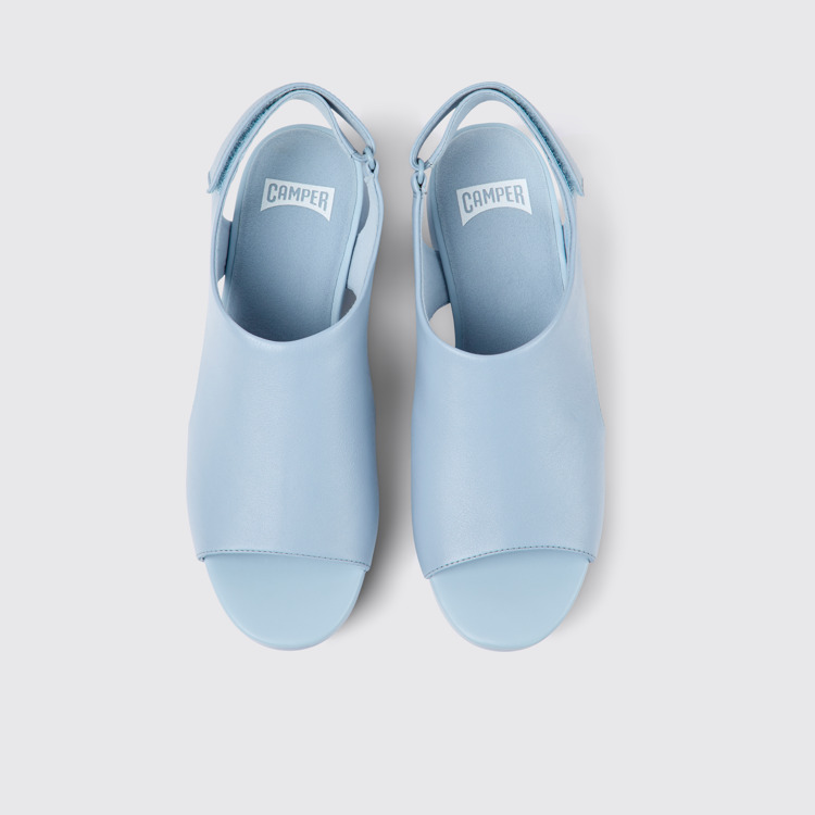 Overhead view of Balloon Light blue leather sandals for women