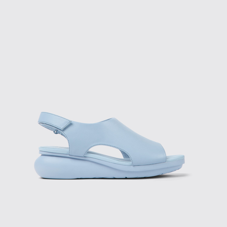 Side view of Balloon Light blue leather sandals for women