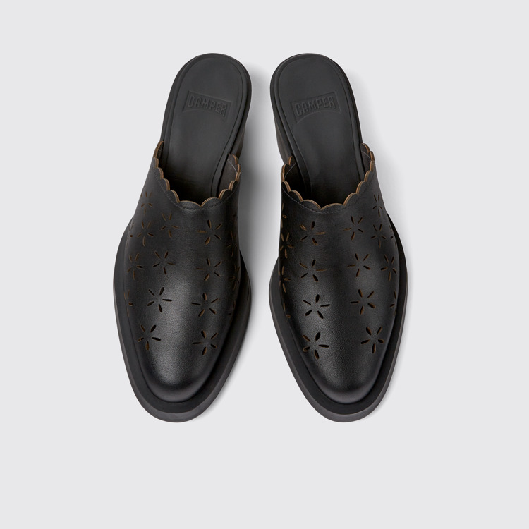 Overhead view of Bonnie Black leather mules for women