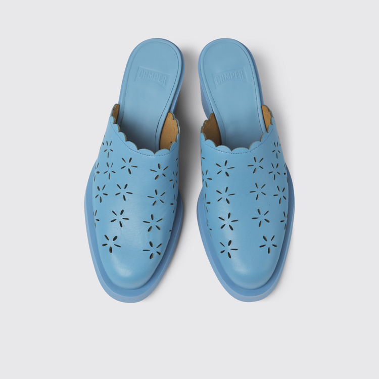 Overhead view of Bonnie Blue leather mules for women