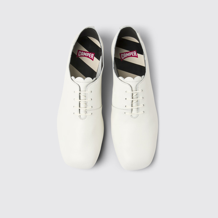 Overhead view of Casi Myra White leather shoes for women