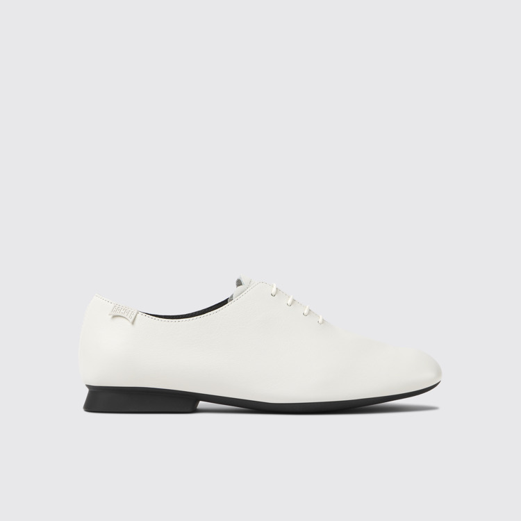 Side view of Casi Myra White leather shoes for women