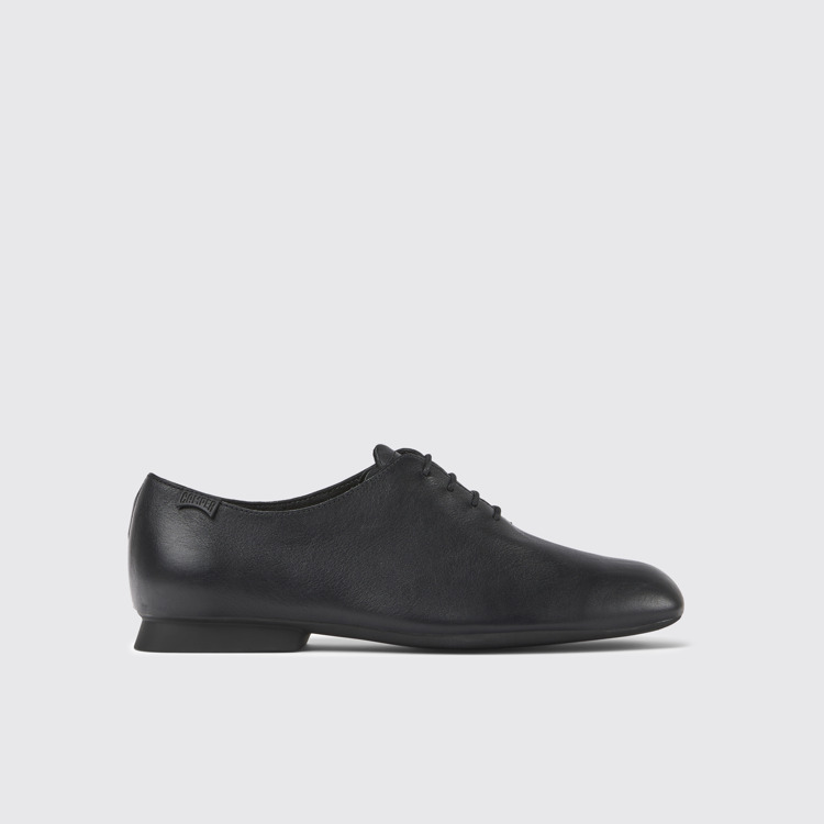 Side view of Casi Myra Black leather shoes for women