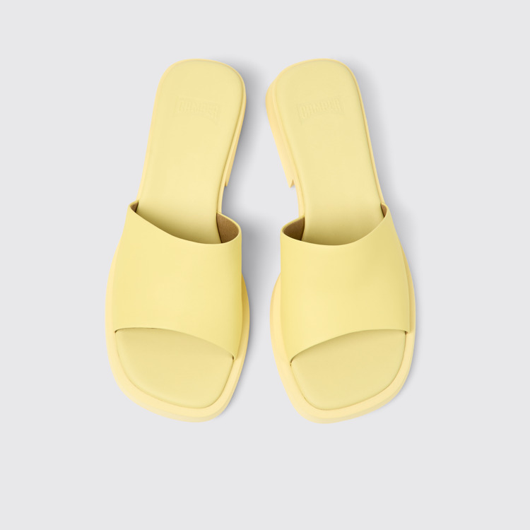 Overhead view of Dana Yellow leather sandals for women