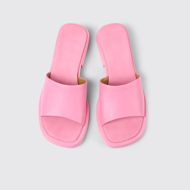 Overhead view of Dana Pink leather sandals for women