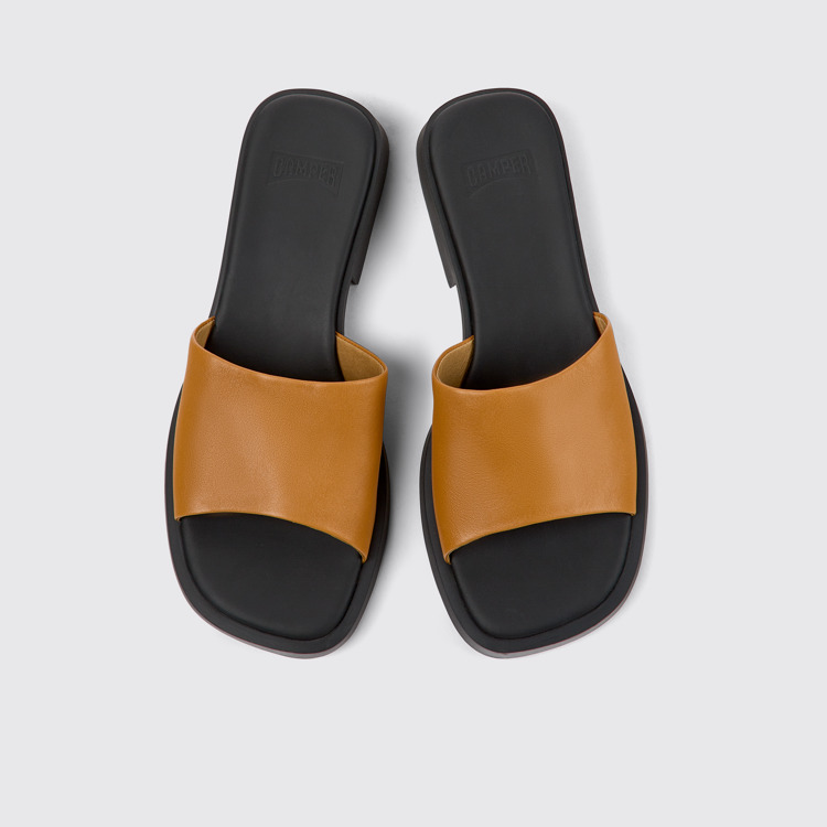 Overhead view of Dana Brown leather sandals for women