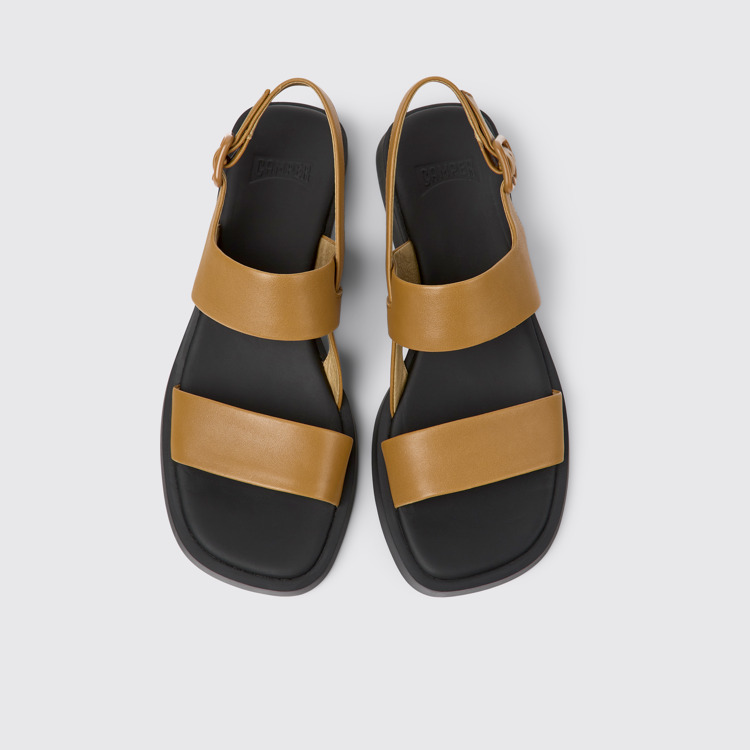 Overhead view of Dana Brown leather sandals for women